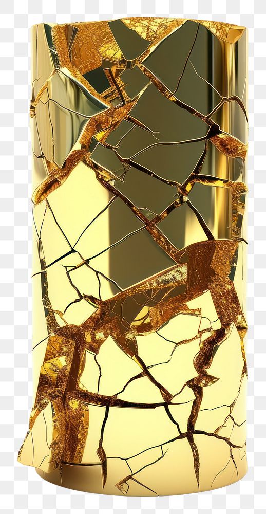 PNG Broken cylinder vase gold white background.