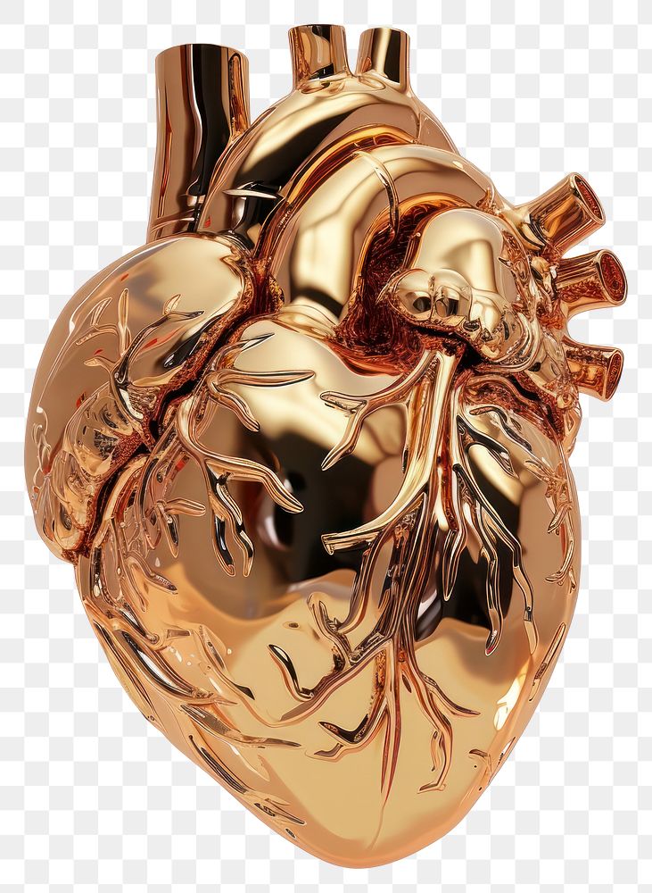 PNG A 3D Renaissance Heart gold jewelry heart.