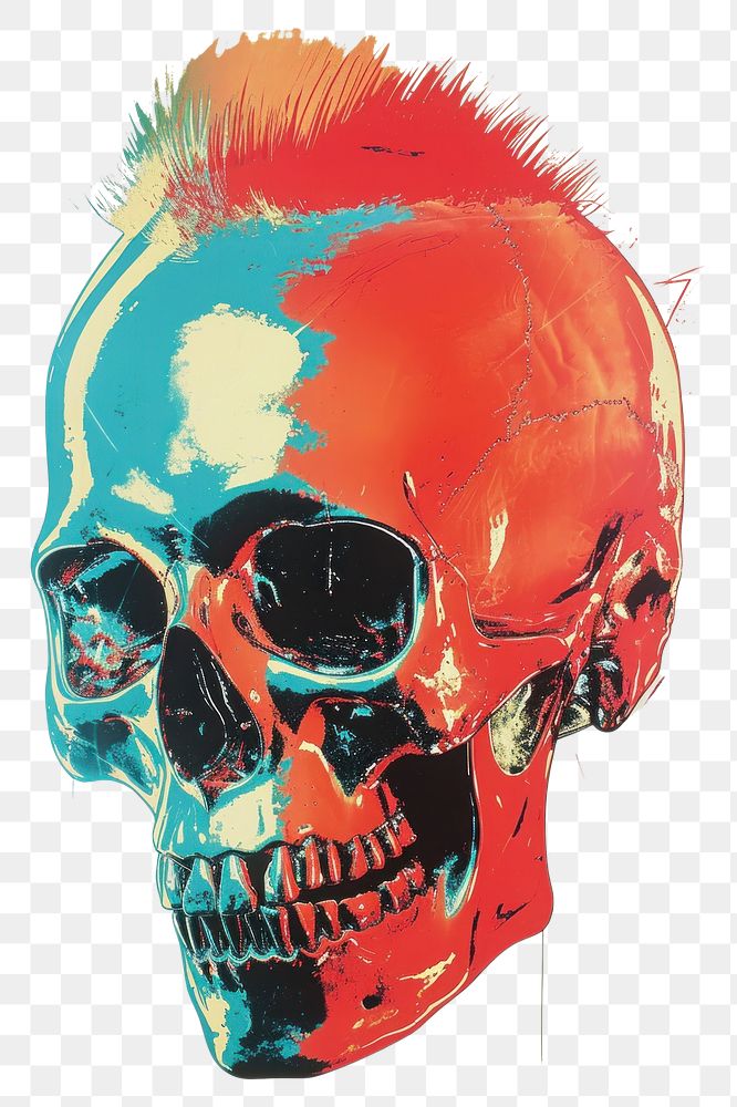 PNG A Punk Style Skull art painting representation.