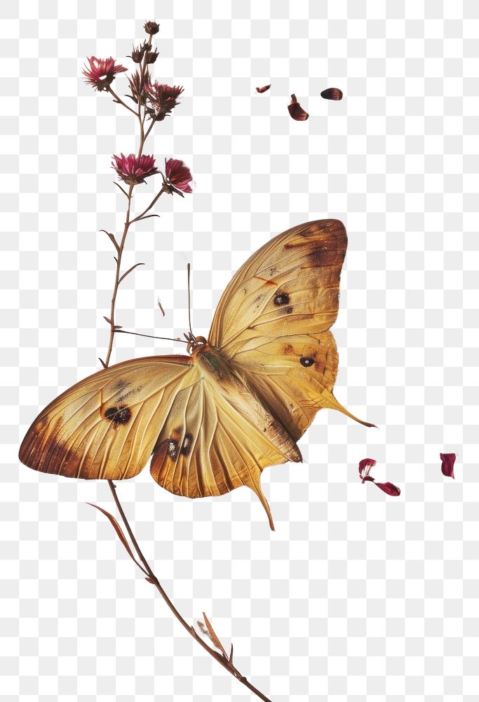 PNG Real Pressed a Butterfly butterfly flower painting.