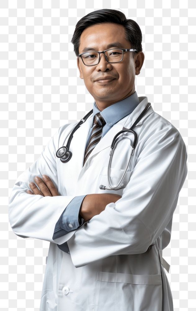 PNG  Middle age male asian doctor glasses adult white background.
