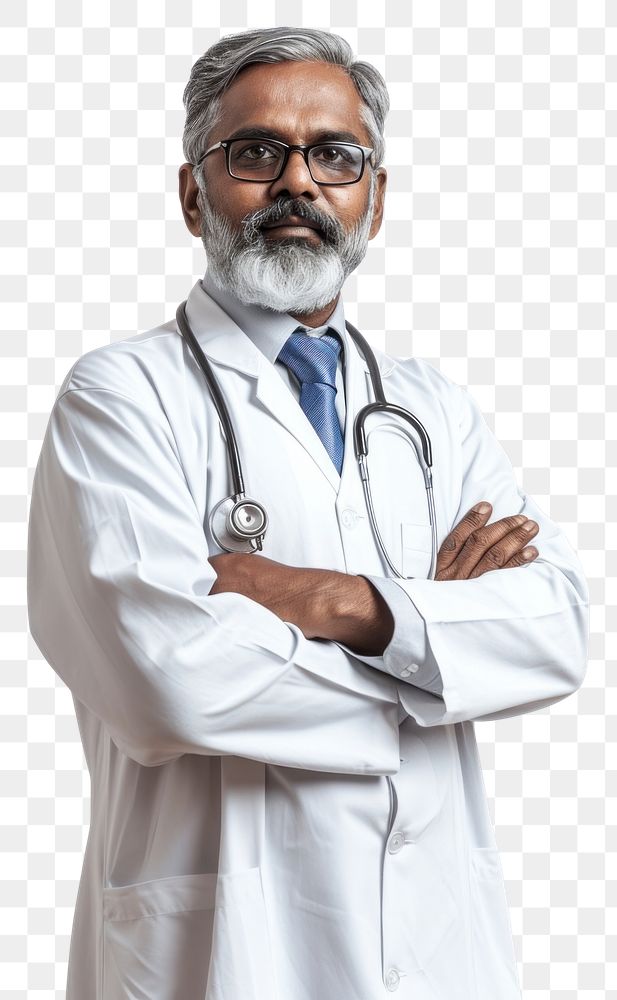 PNG  Middle age male indian doctor adult white background stethoscope.
