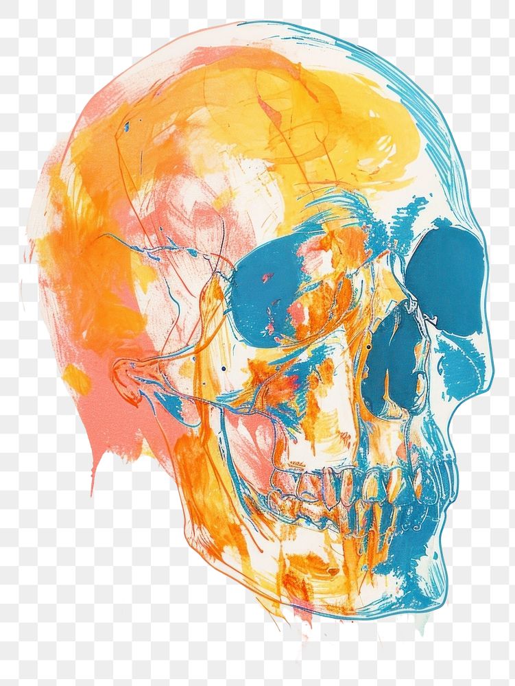 PNG  A Skull painting drawing sketch.