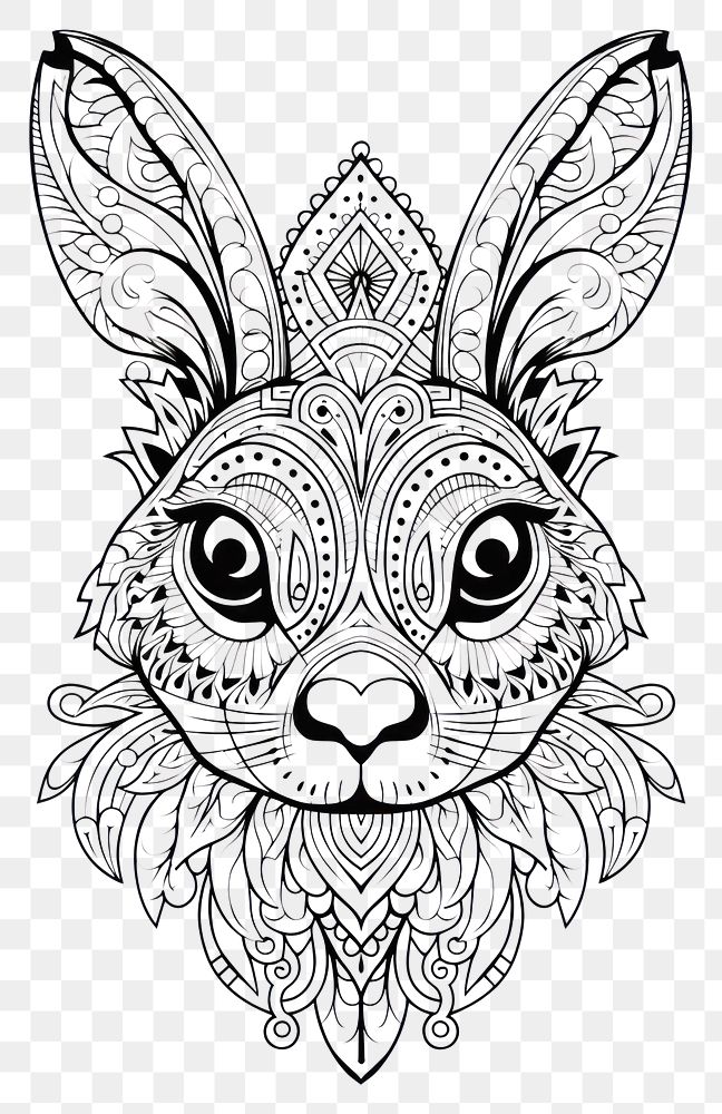 PNG Rabbit head sketch doodle pattern. AI generated Image by rawpixel.