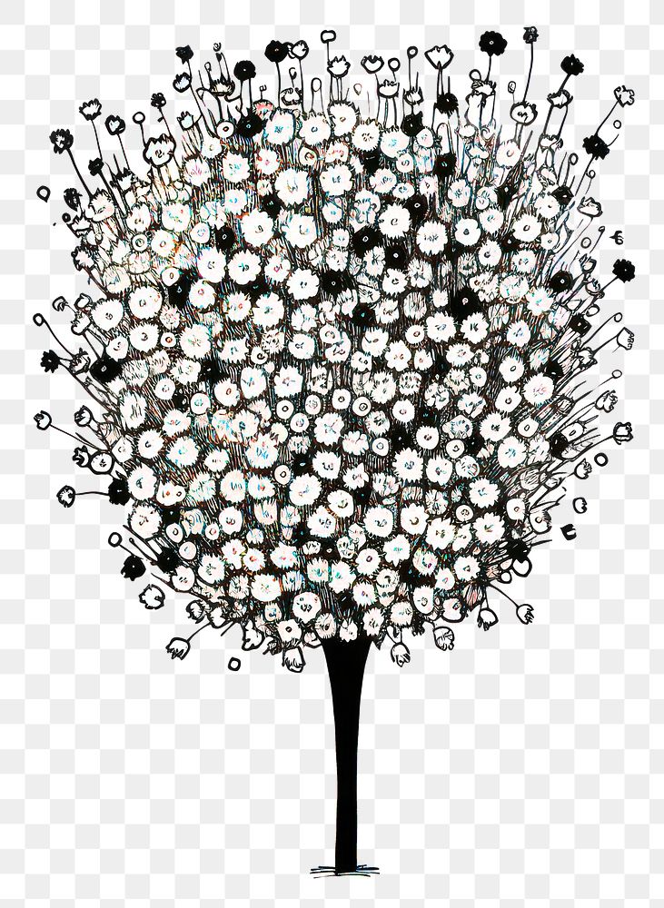PNG  Bouquet of flowers drawing white art.
