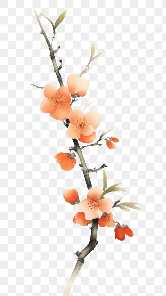 PNG  Peach branch blossom flower plant. 