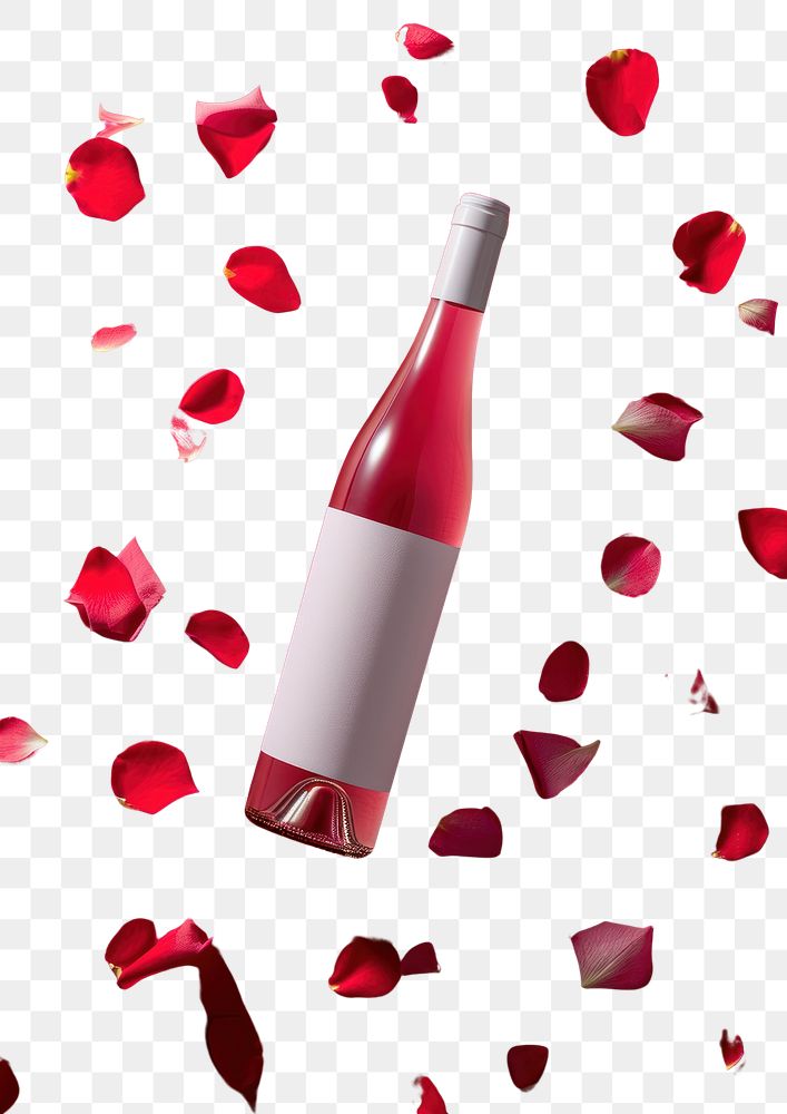 PNG Wine bottle and box packaging mockup petal drink rose.
