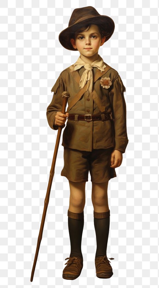 PNG A boy wearing a brown scout uniform portrait painting photography.