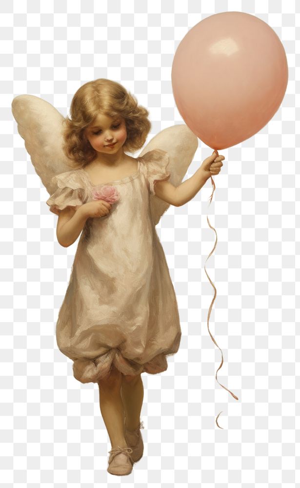 PNG A little angel flying holding a Valentine Heart portrait painting balloon.