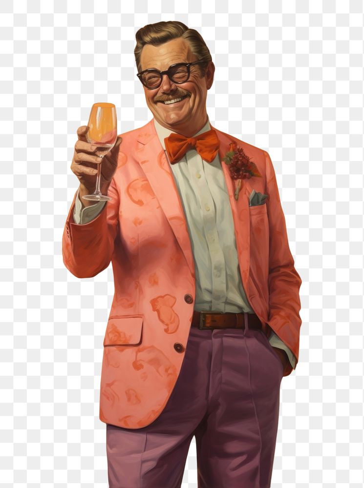 PNG A 1970s Man happy and holding a wine glass portrait glasses adult.