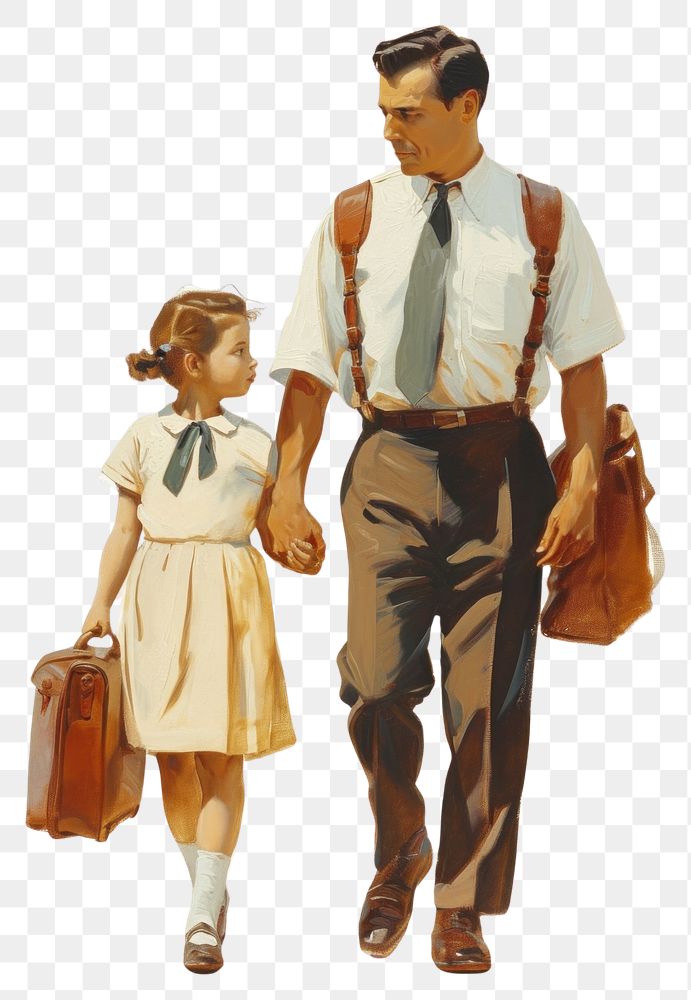 PNG  A father and school kid walking together handbag adult man.