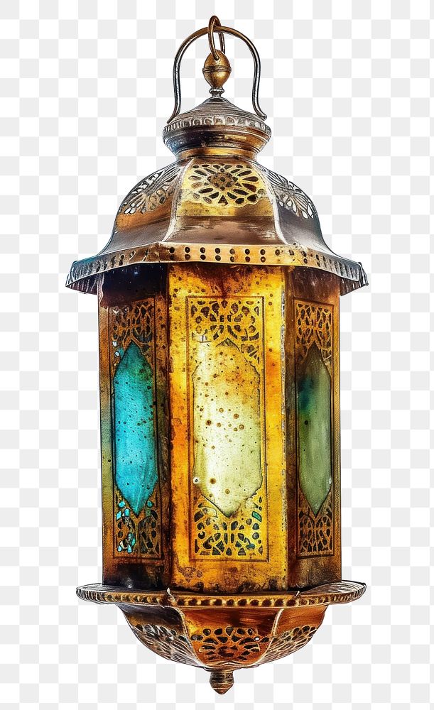 PNG  A Golden ramadan Lantern lantern lamp white background.