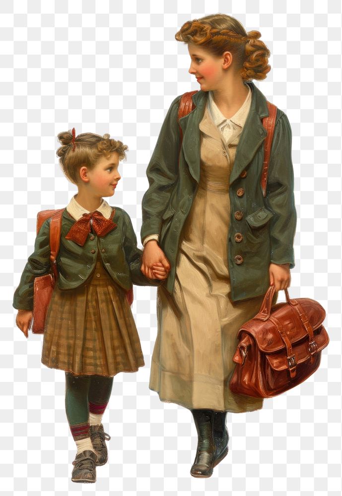 PNG  A mother and school kid walking together handbag adult child.