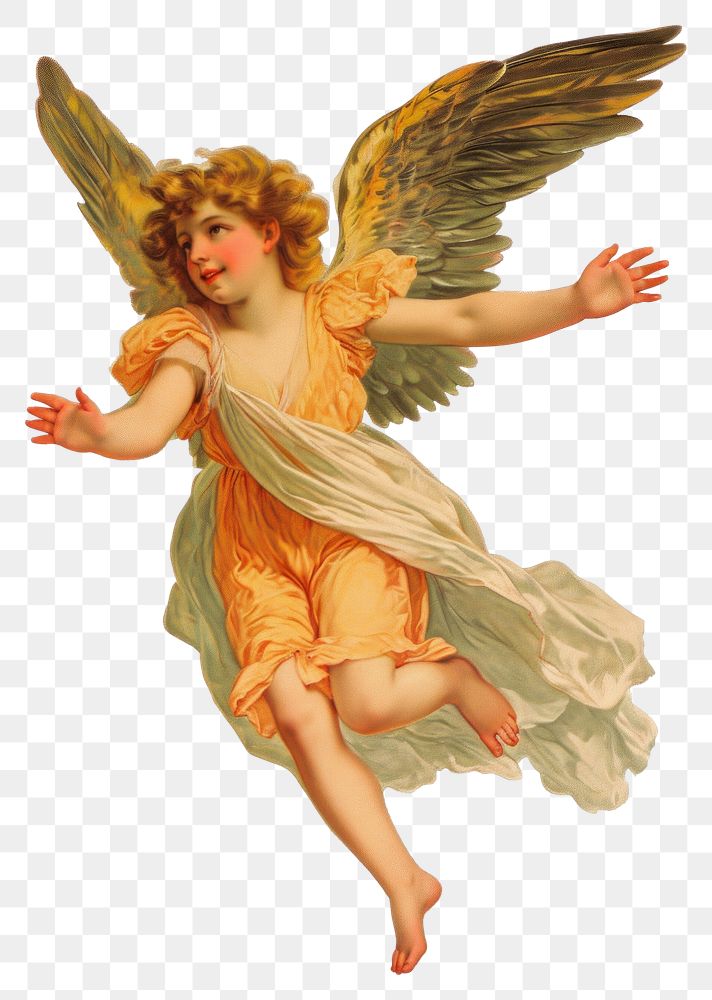 PNG  An angel flying in usesual pose white background representation spirituality.