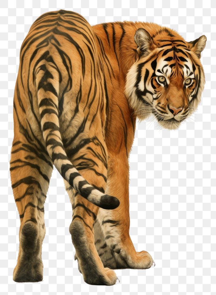 PNG  A tiger in weird pose look aggressive at camera wildlife animal mammal.