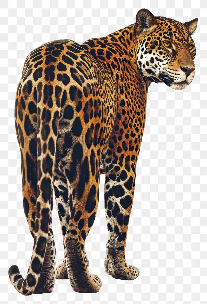 PNG  A Jaguar in weird pose look aggressive at camera wildlife leopard animal.