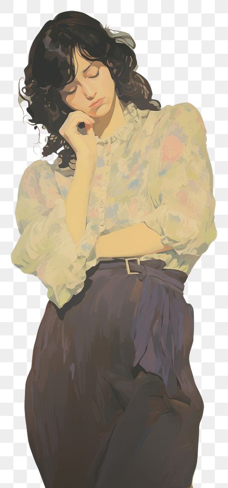 PNG Portrait painting looking blouse.