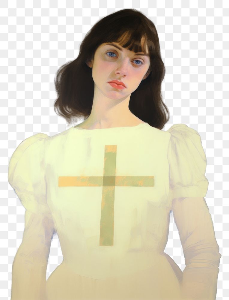 PNG A Christian girl in a white dress holding a Christ cross portrait painting adult.