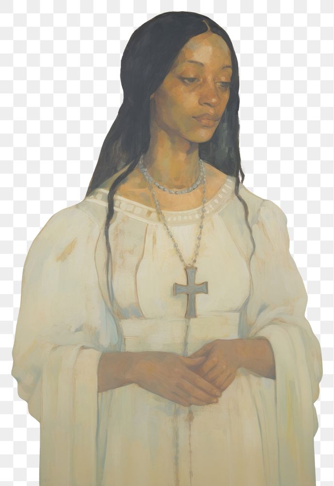 PNG A Christian person in a white dress holding a Christ cross necklace portrait painting adult.