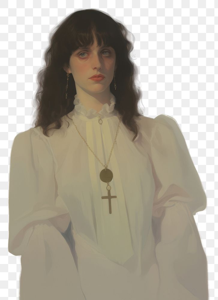 PNG A Christian person in a white dress holding a Christ cross necklace portrait painting adult.