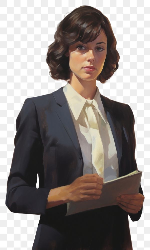 PNG A lawyer woman in a proper suit holder a paper folder portrait adult face.