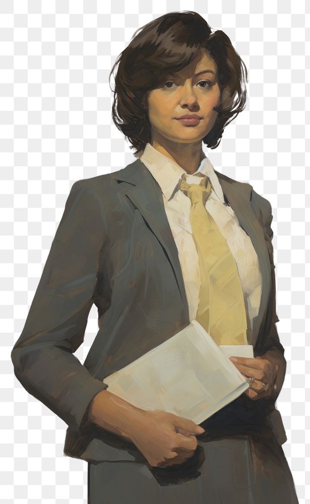 PNG A lawyer woman in a proper suit holder a paper folder portrait painting adult.