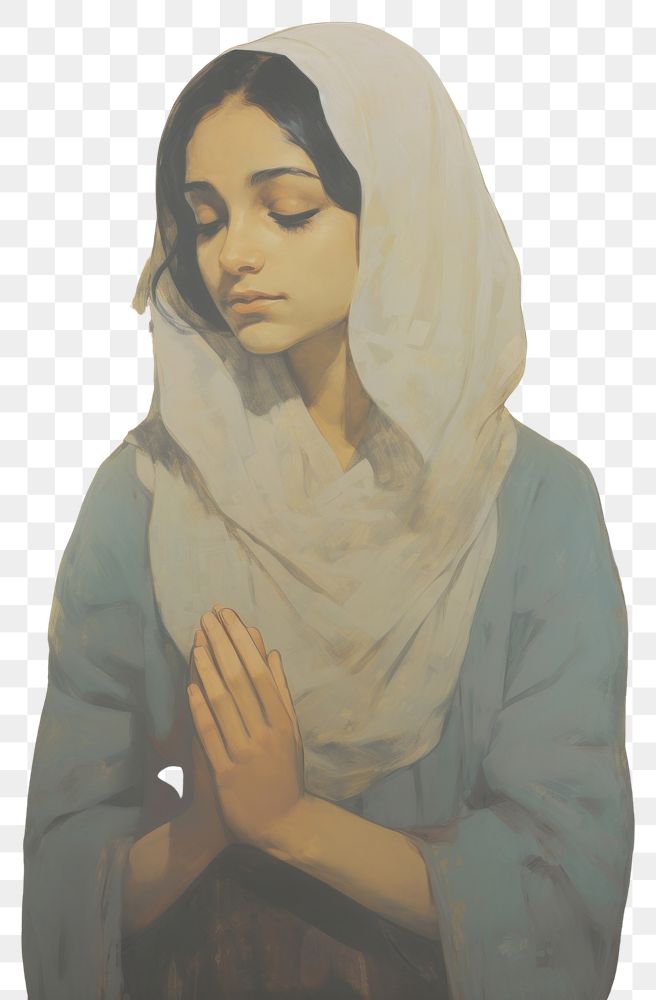 PNG A Muslim girl praying to God portrait painting art.
