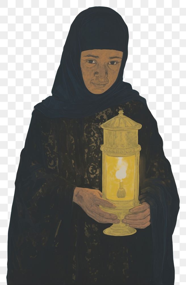 PNG A Muslim person holding a Ramadan Islamic lantern portrait painting adult.