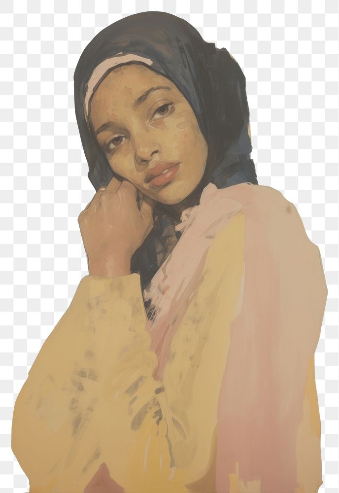 PNG Portrait painting looking hijab.