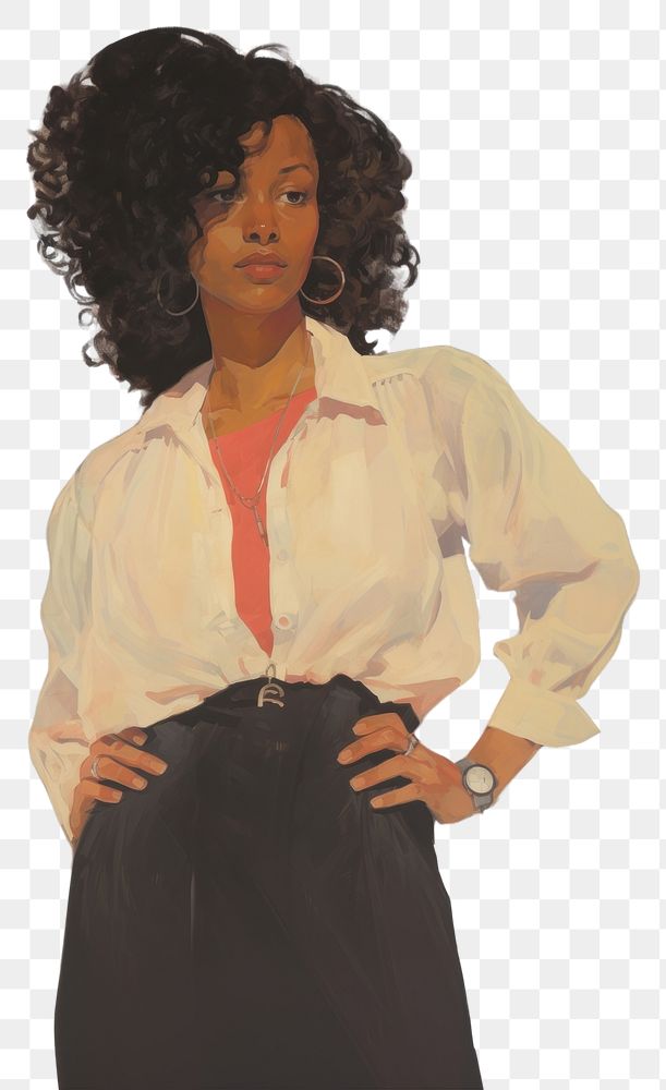 PNG A young black woman displaying clear signs of tried through body language portrait painting adult.