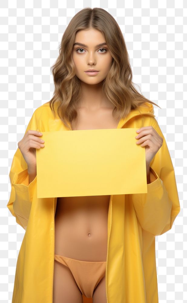 PNG Teen girl raincoat yellow paper.