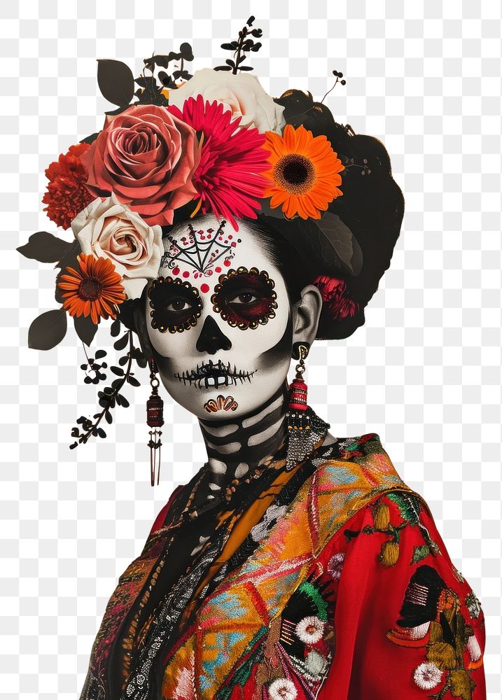 PNG A Mexican woman elegantly adorned in Day of the Dead makeup graphics festival wedding.
