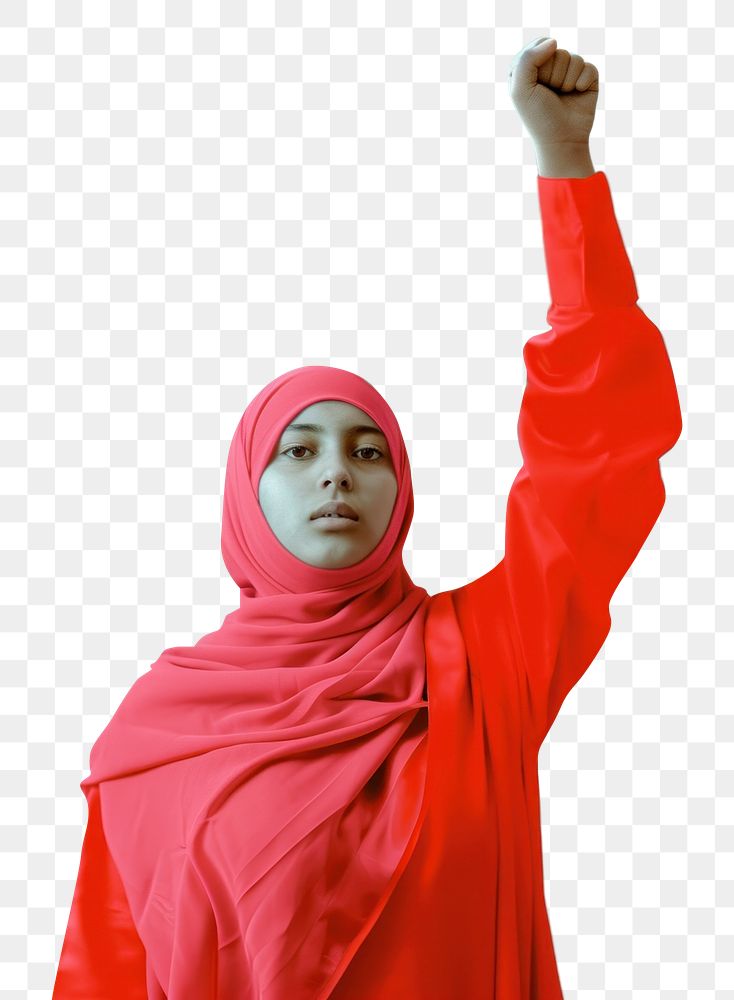 PNG A brave Muslim girl raising her fist with flowers portrait adult plant.