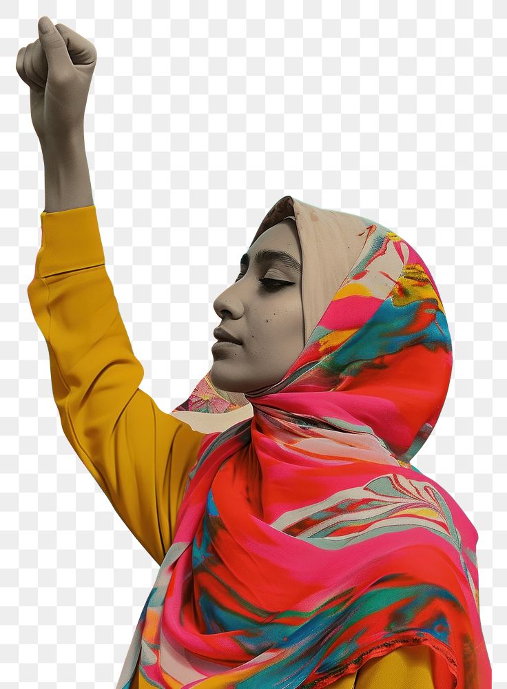 PNG A brave Muslim girl raising her fist painting portrait adult.