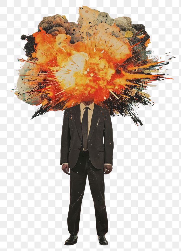 PNG A business man and Dramatic Explosion on his head explosion painting adult.