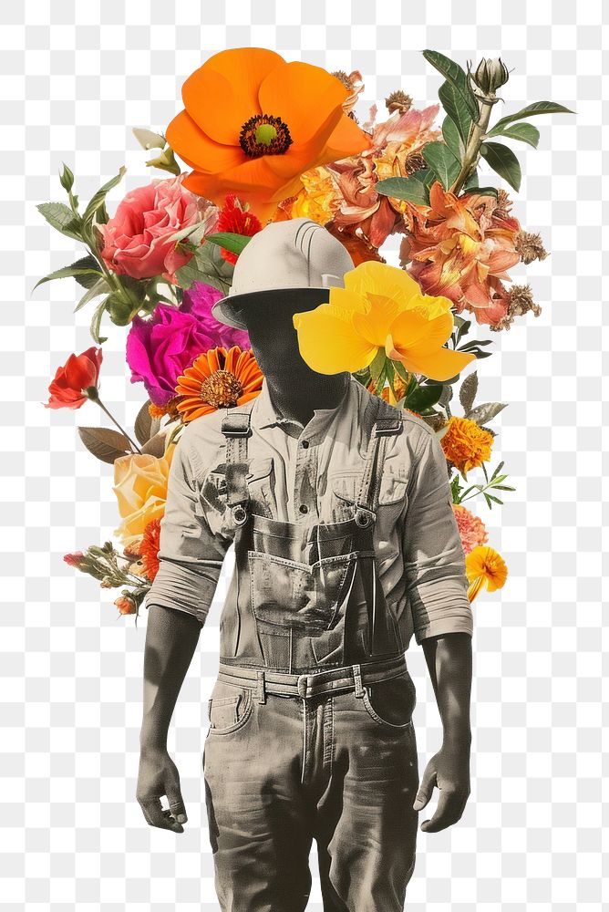 PNG A labor wearing Safety helmet flower portrait plant.