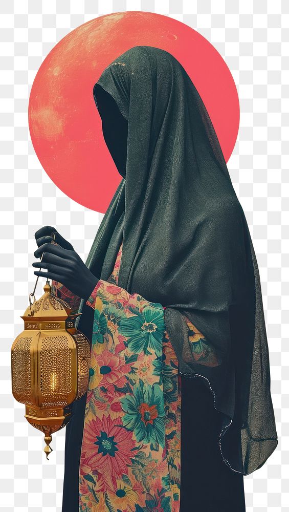 PNG A Muslim girl dressed in a hijab holding an Islamic Ramadan lantern fashion adult architecture.