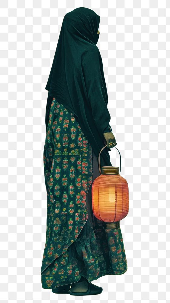 PNG A Muslim girl dressed in a hijab holding a Ramadan lantern adult art painting.