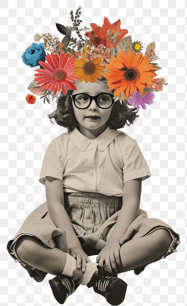 PNG An American little girl wearing glasses and a flower crown photography accessories asteraceae.