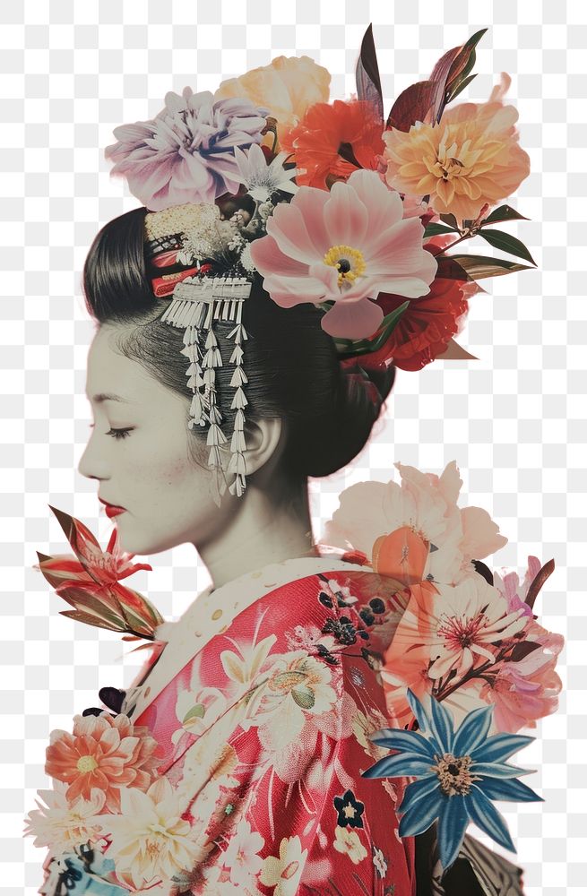 PNG Japanese flower portrait fashion.