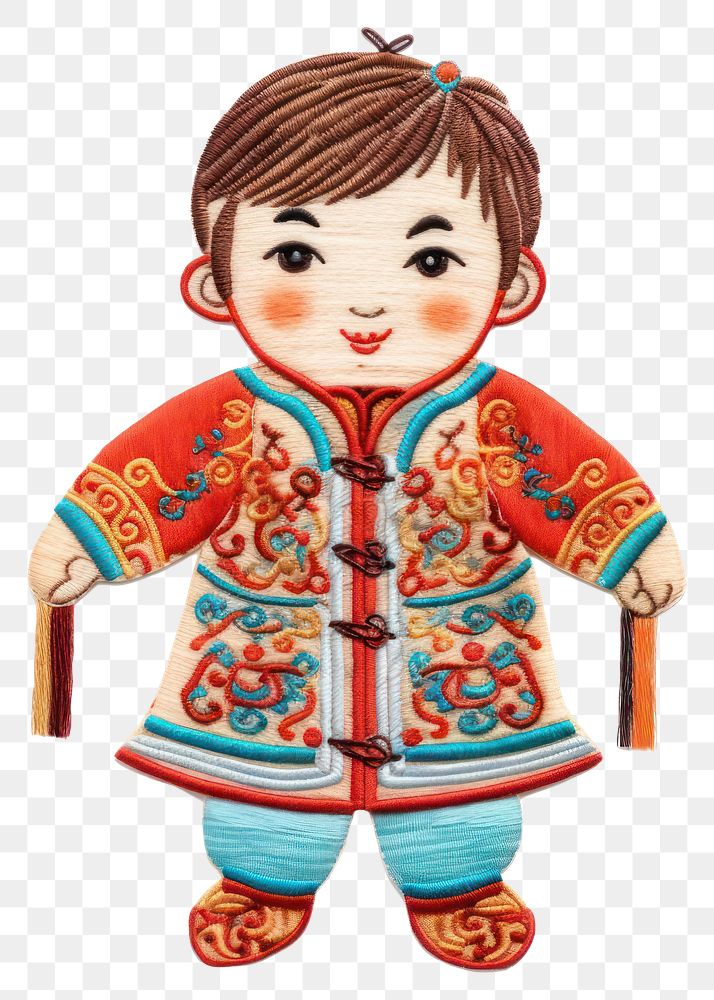 PNG  A Chinese kid in Chinese attire baby toy representation.