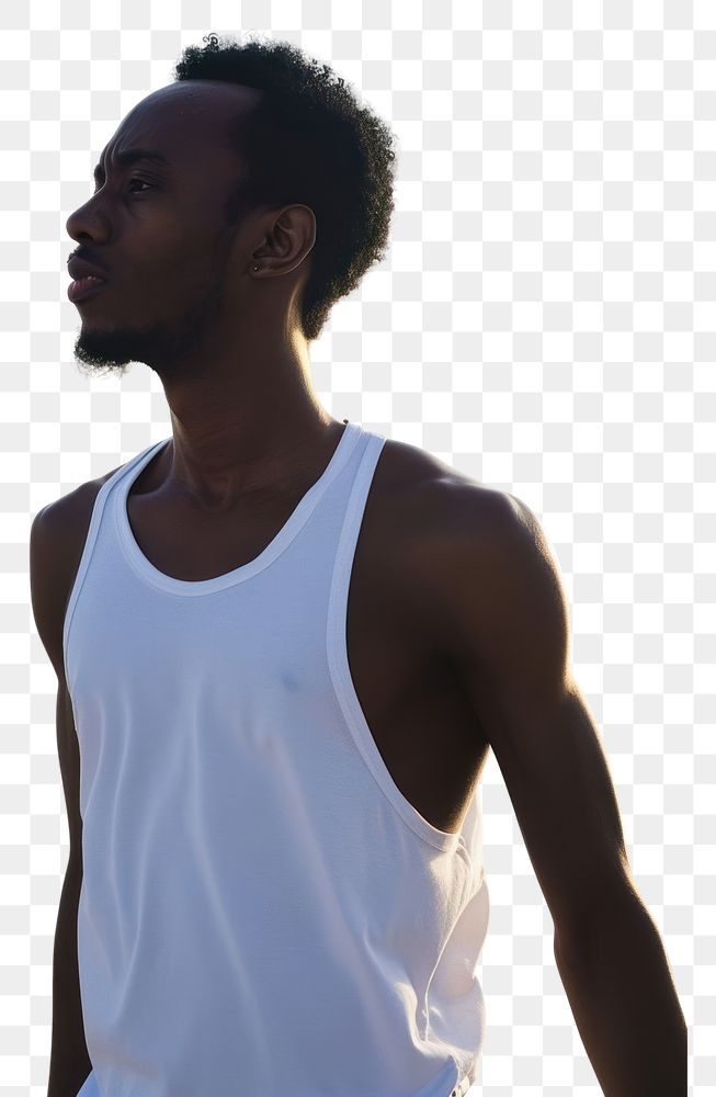 PNG Black man wearing white tank top summer beach adult.