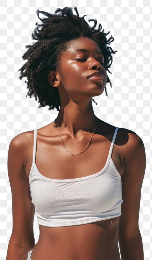 PNG Black woman wearing white tank top summer beach adult.