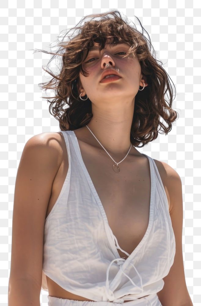PNG Woman wearing white tank top necklace summer adult.