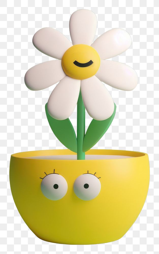 PNG  A daisy in cute pot cartoon flower plant.