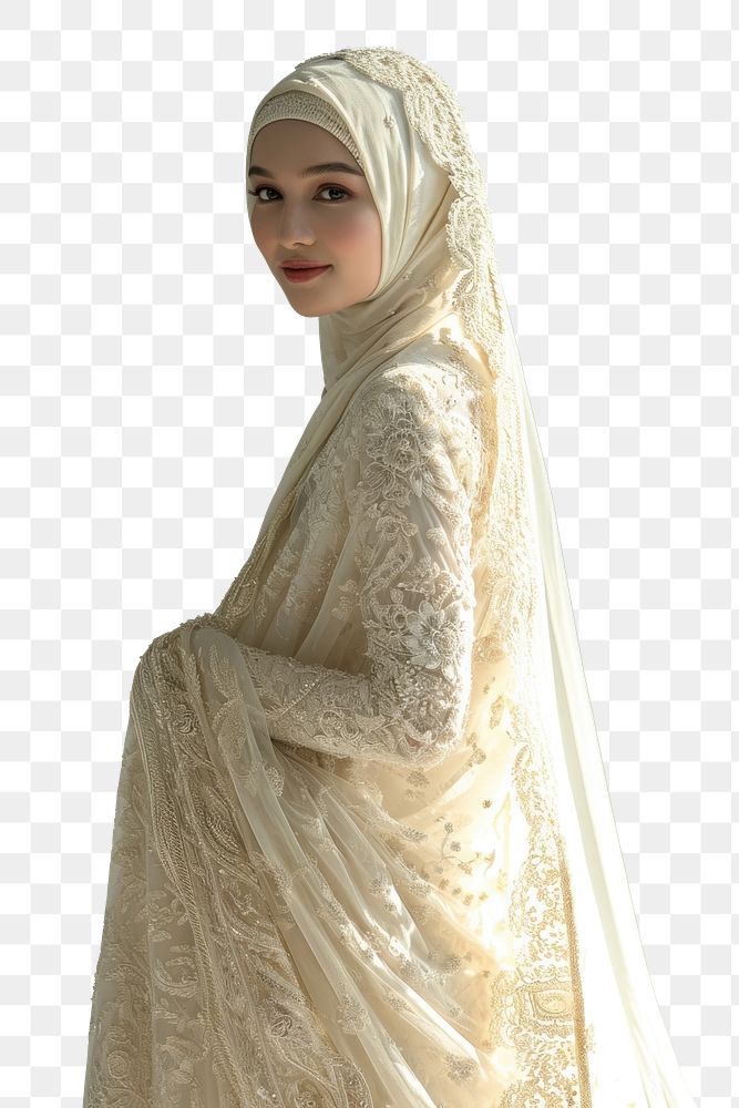 PNG  A joyful Cubby Muslim woman dress gown wedding.