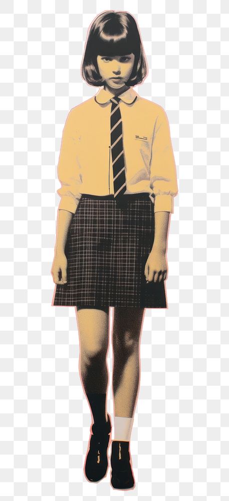 PNG Japanese girl in School uniform miniskirt footwear tartan.