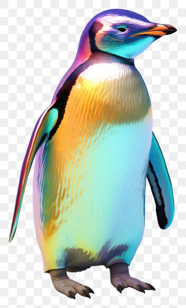 PNG  Penguin iridescent animal bird white background.