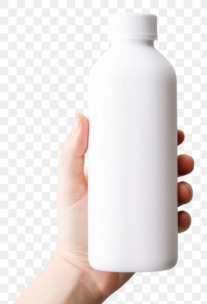PNG Bottle mockup holding hand milk.