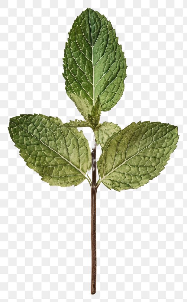 PNG  Real Pressed a green mint leaf herbs plant spearmint.